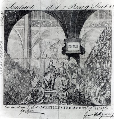 Toegangsbewijs voor de Kroning van George III in Westminster Abbey, 22 september 1761 door English School